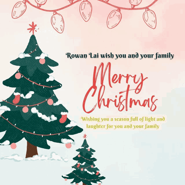 a merry christmas greeting card with a christmas tree