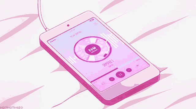 a pink phone with a music player on it