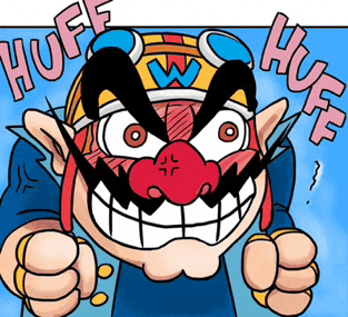 a cartoon drawing of wario with the word huff above him