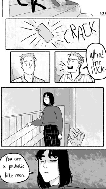 a black and white comic shows a man and a woman standing next to each other
