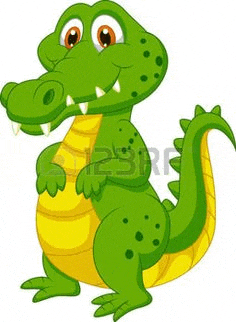 a cartoon crocodile is smiling and standing on its hind legs .