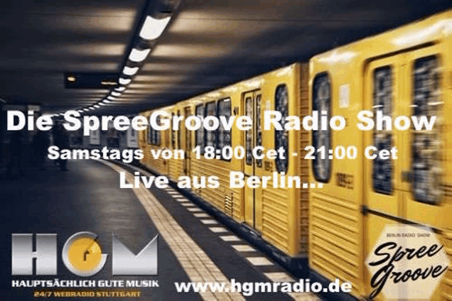 a poster for the spree groove radio show shows a train going down the tracks