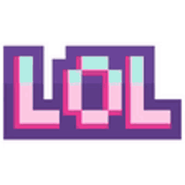 the word lol is written in pixel art on a purple and pink background .