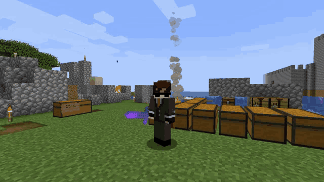 a man in a suit stands in a minecraft world