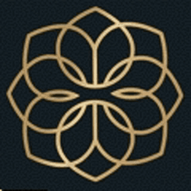 a gold flower on a black background with circles