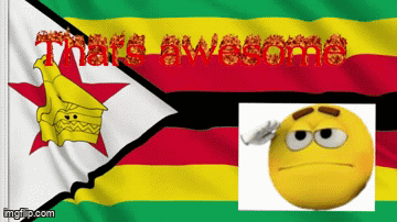 a smiley face salutes in front of a flag that says ' that 's awesome '