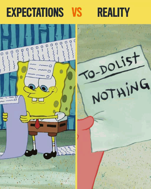 a cartoon of spongebob reading a to-do list next to a cartoon of patrick holding a to-do list