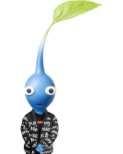 a blue toy with a green leaf coming out of it 's head