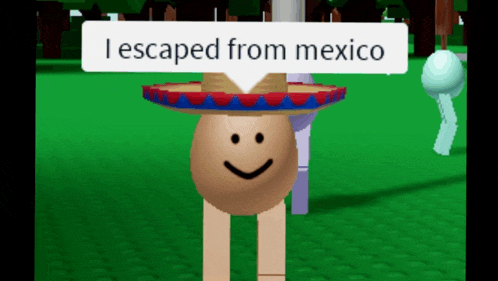 a cartoon character wearing a sombrero with a speech bubble that says " i escaped from mexico "