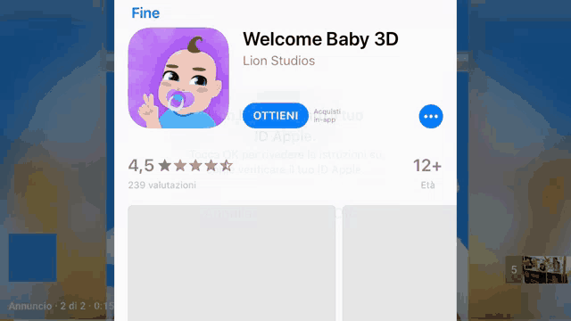 a welcome baby 3d app is displayed on a computer screen