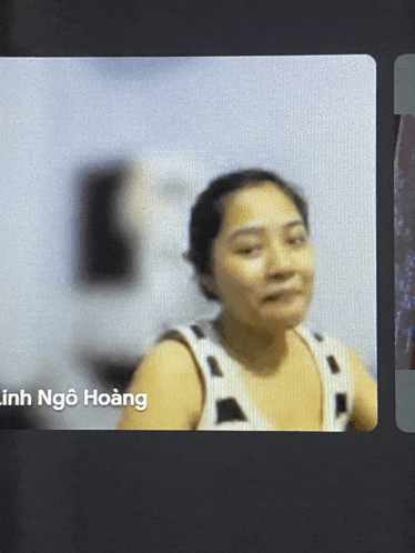 a blurry picture of a woman with the name linh ngo hoang on the bottom right