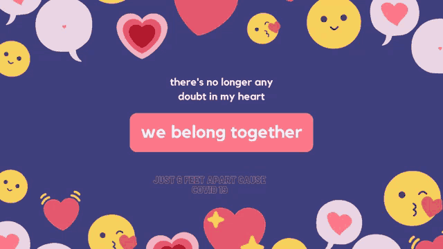 a purple background with hearts and smiley faces and a button that says " we belong together "