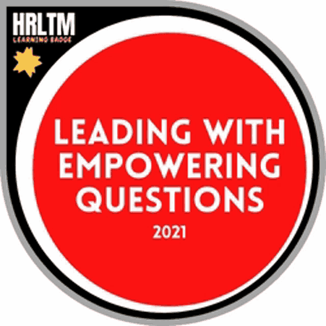 a red badge that says leading with empowering questions 2021