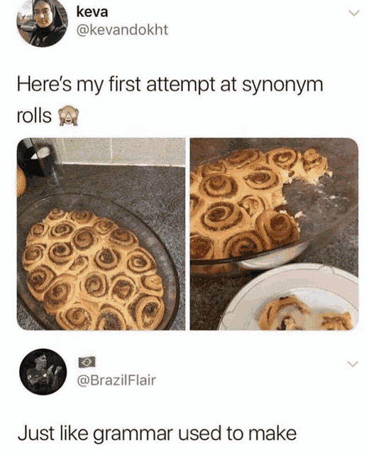 a picture of a pan of cinnamon rolls next to a picture of a plate of rolls