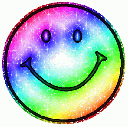 a rainbow colored smiley face with a black outline
