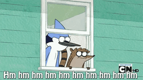 two cartoon characters are looking out of a window and the words cn hd are below them