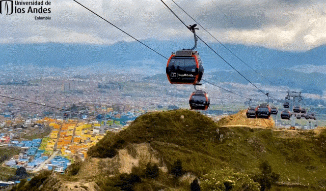 a universidad de los andes advertisement shows a cable car going over a hill