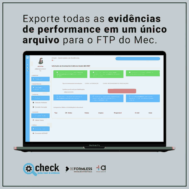a macbook pro is open to a page that says exporte todas as evidencias de performance