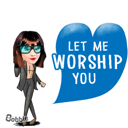 a cartoon of a woman with a blue heart that says let me worship you