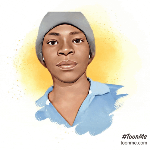 a cartoon drawing of a young man wearing a beanie