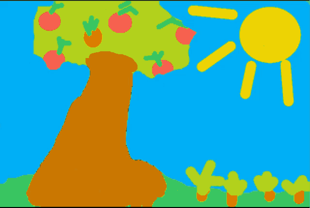 a drawing of a tree with apples on it