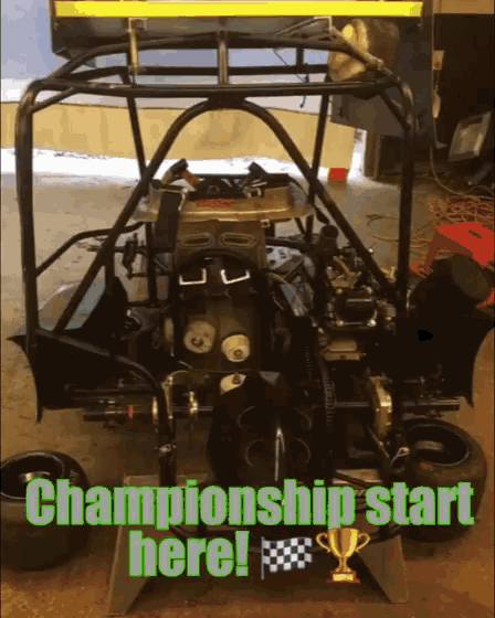 a picture of a race car with the words " championship start here "