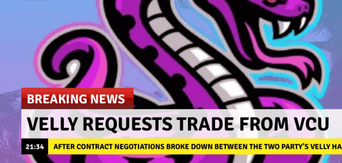 a breaking news headline with a picture of a snake and the words velly requests trade from vcu