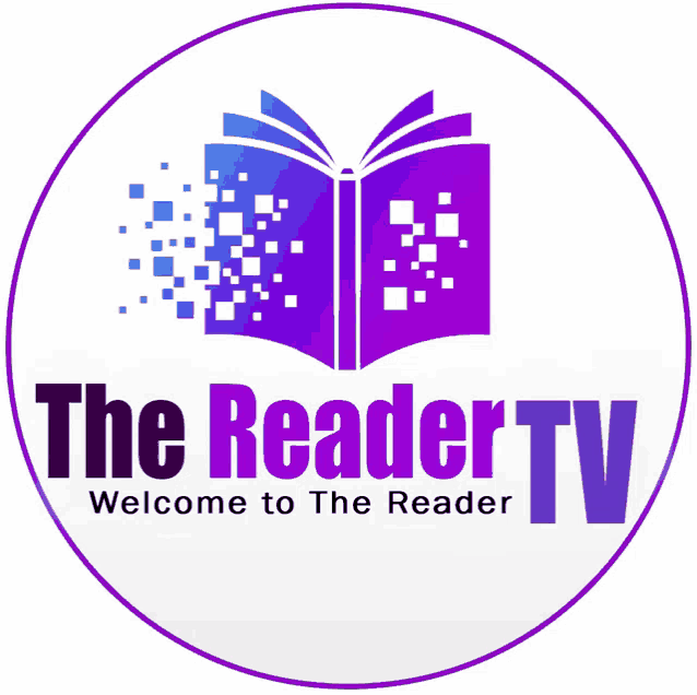 a logo for the reader tv with a book in the center