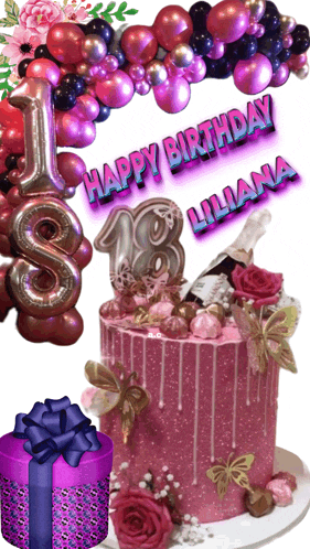 a birthday card for liliana with a cake and presents