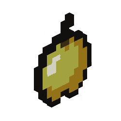 a pixel art illustration of a yellow apple with a black stem