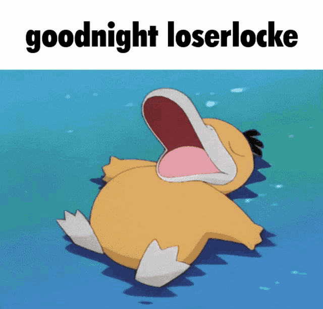 a cartoon of a duck with its mouth open and the words goodnight loserlocke below it