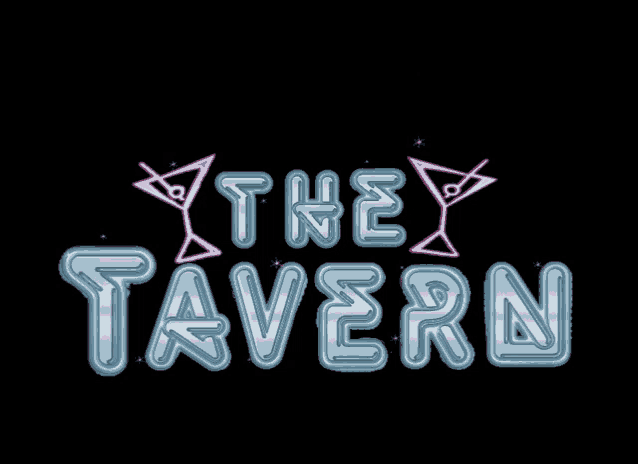 a neon sign for the tavern with a pink martini glass