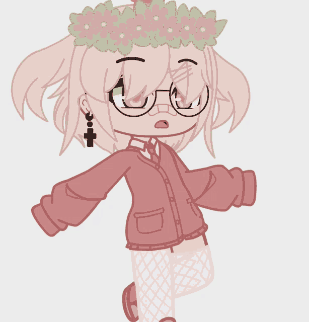 a drawing of a girl wearing a flower crown and glasses