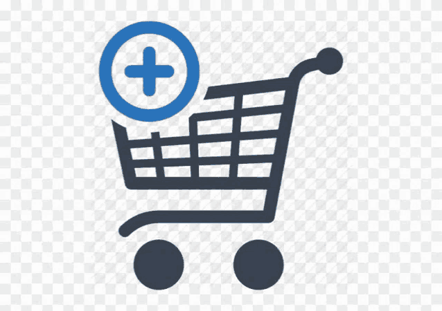 a shopping cart icon with a plus sign in a circle .