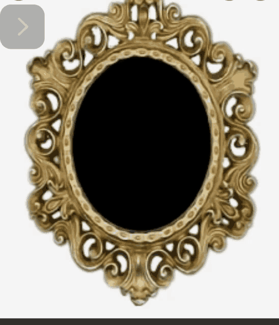 a gold frame with a black oval in the middle