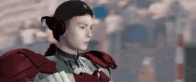 a computer generated image of a man wearing a red armor