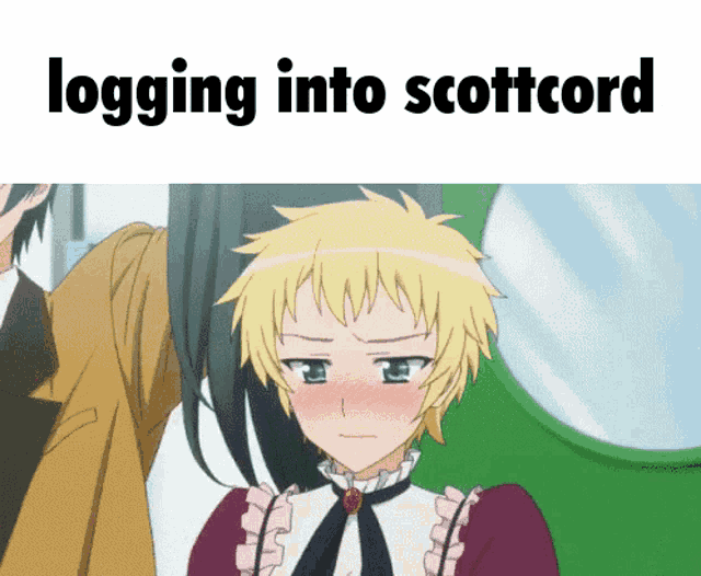 a picture of a girl with the words " logging into scottcord " below it
