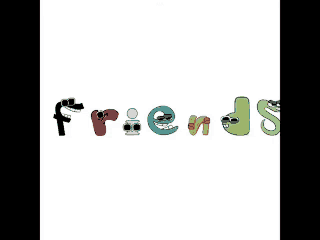 the word friends is written in cartoon characters