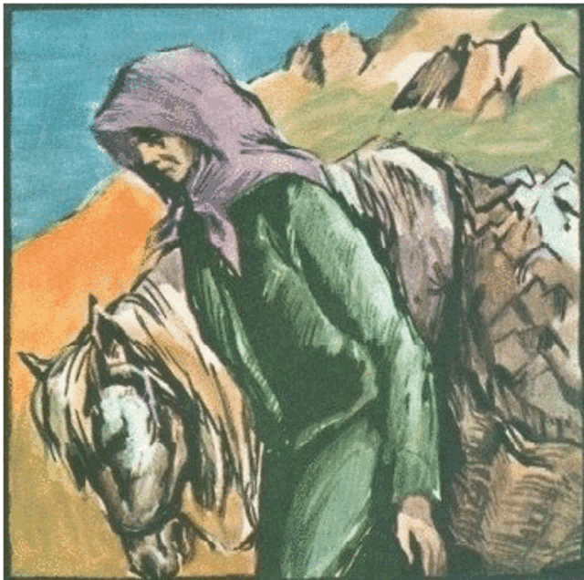 a painting of a man with a horse on his back