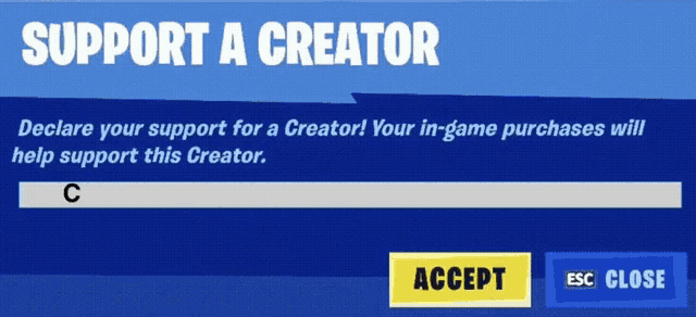 a screen that says support a creator with a button to accept