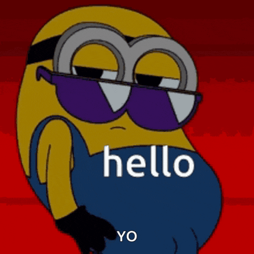 a cartoon of a minion wearing sunglasses that says hello yo