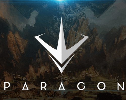 a poster for paragon shows a mountain and a river