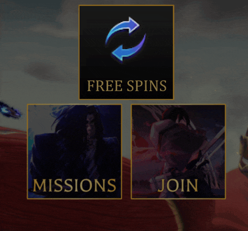 a screen that says free spins missions join