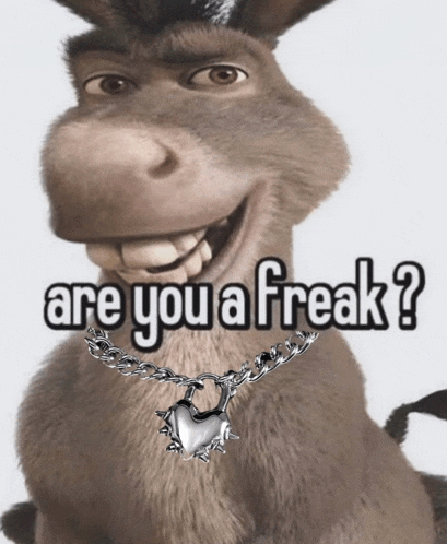 a donkey wearing a necklace that says are you a freak on it