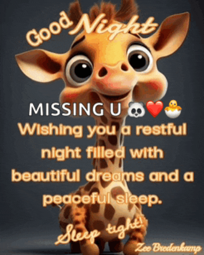 a cartoon giraffe with a good night message