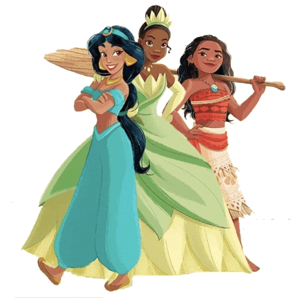 jasmine princess tiana and moana are standing together