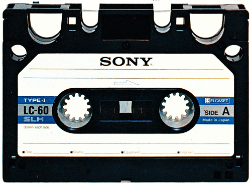 a close up of a sony cassette tape that is made in japan