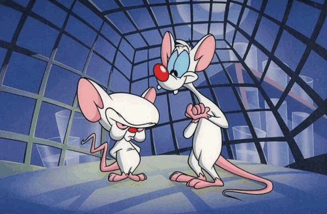 pinky and the brain standing next to each other in a cage