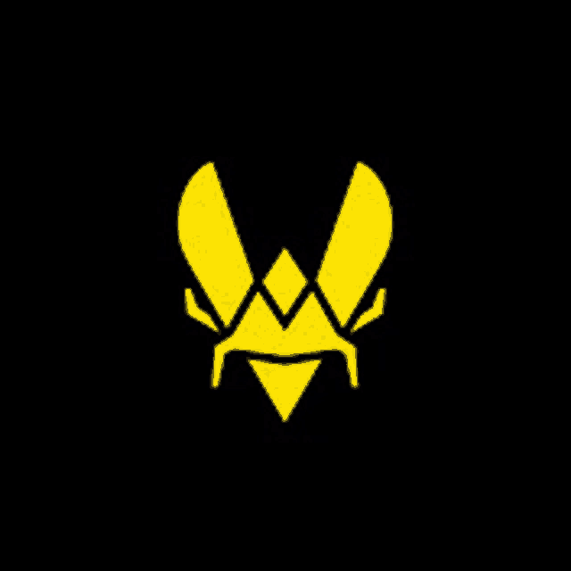 a yellow logo on a black background that looks like a bee with a crown .