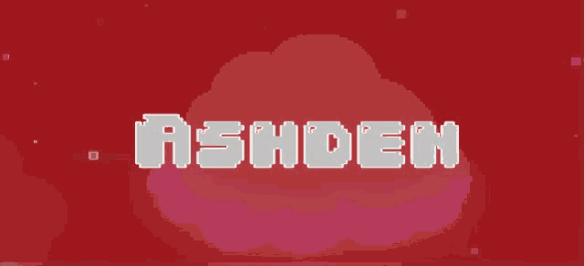 the word ashden is on a red background with a pink cloud in the background